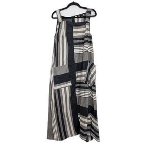 Kedziorek Striped linen Cotton Sleeveless Crew Neck Midi Maxi Dress Sz 44/US12